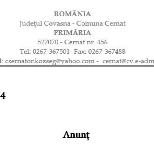 Primarul Comunei Cernat informează despre consultarea publică