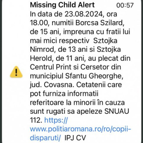 Trei minori dispăruți dintr-un centru de primire, găsiți în siguranță