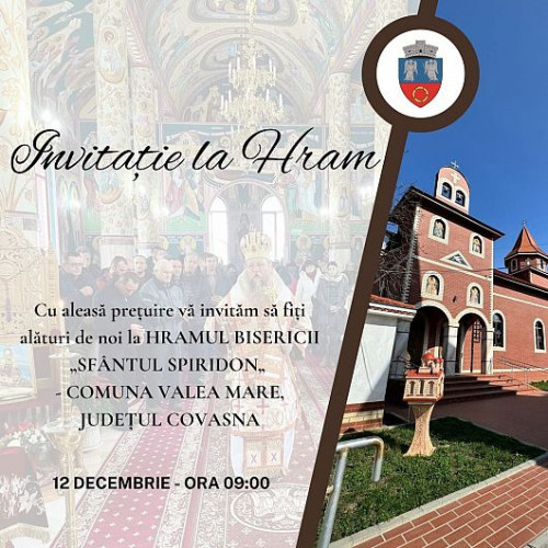 Hramul Bisericii Ortodoxe din Valea Mare, judetul Covasna, va avea loc pe 12 decembrie