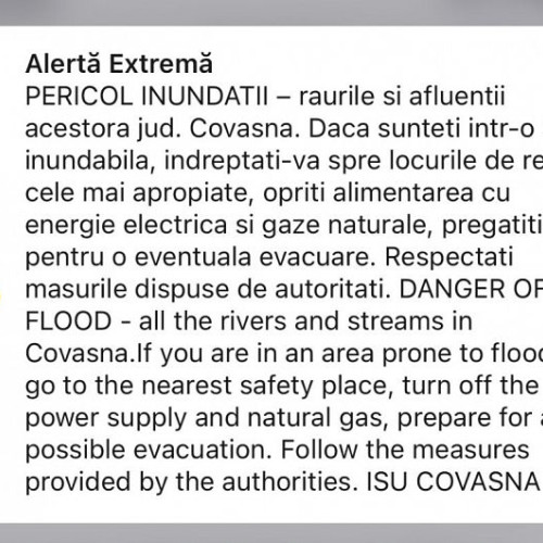 Avertizări de inundatii în județul Covasna