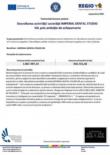 Imperial Dental Studio SRL extinde serviciile prin noi echipamente