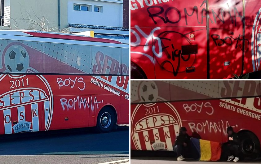 Autobuzul Academiei Sepsi OSK vandalizat la Craiova